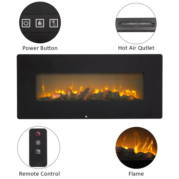 Pure waterfall Fireplace Heaters Indoor Electric Room Heater with Remote, Wall Hanging Space Heater 3D 1400W Electric Fireplace Heater with Realistic Fake Wood 3 Flame Settings, 42"x4.2"x17", CSA Certified, Q6657