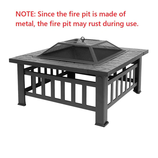 Pure waterfall Fire Pit for Outside, 32" Outdoor Square Metal Fire Pit, Wood Burning BBQ Grill Fire Pit Bowl with Spark Screen, Poker, Backyard Patio Garden Bonfire Fire Pit for Camping, Heating, Picnic, L6193